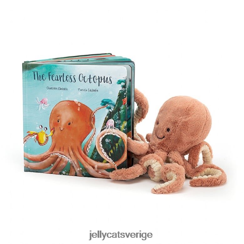 Jellycat bok den orädda bläckfiskboken och odell bläckfisk aprikos 4206LT810