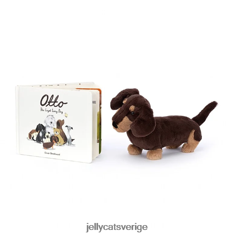 Jellycat bok otto den lojala långa hundboken och otto korvhund brun 4206LT730