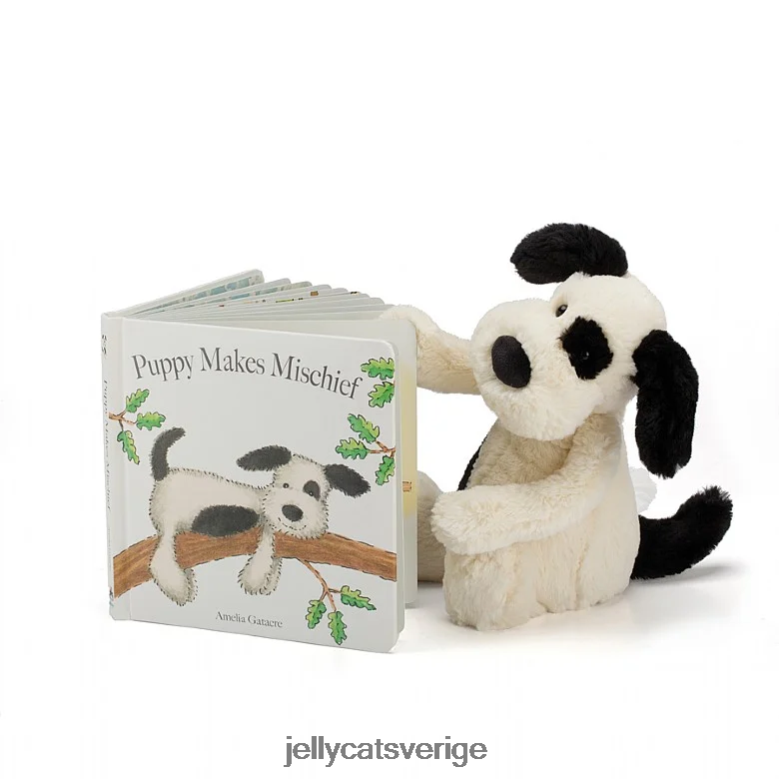 Jellycat bok valp gör bus bok och blyg valp svart och vit 4206LT747