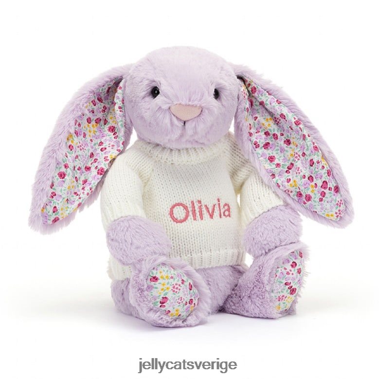 Jellycat leksak blomma jasminkanin med personlig gräddtröja lila 4206LT268