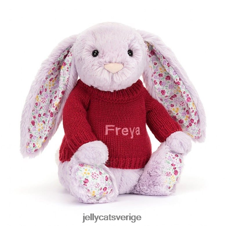 Jellycat leksak blomma jasminkanin med personlig röd tröja lila 4206LT399