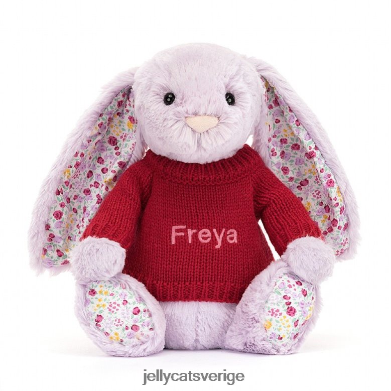 Jellycat leksak blomma jasminkanin med personlig röd tröja lila 4206LT399