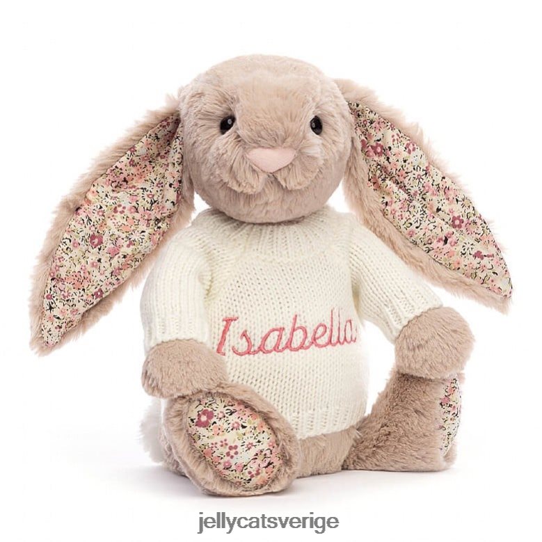 Jellycat leksak blossom bea bunny med personlig gräddtröja beige 4206LT160