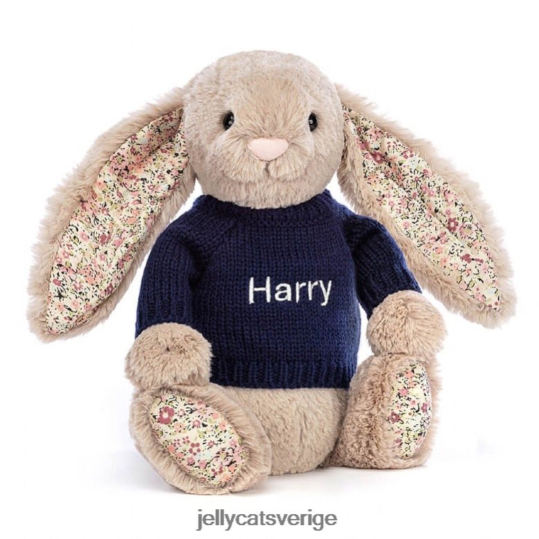 Jellycat leksak blossom bea bunny med personlig marinblå tröja beige 4206LT480