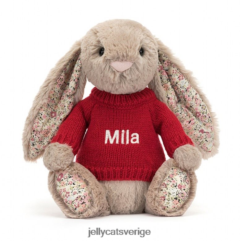 Jellycat leksak blossom bea bunny med personlig röd tröja beige 4206LT334