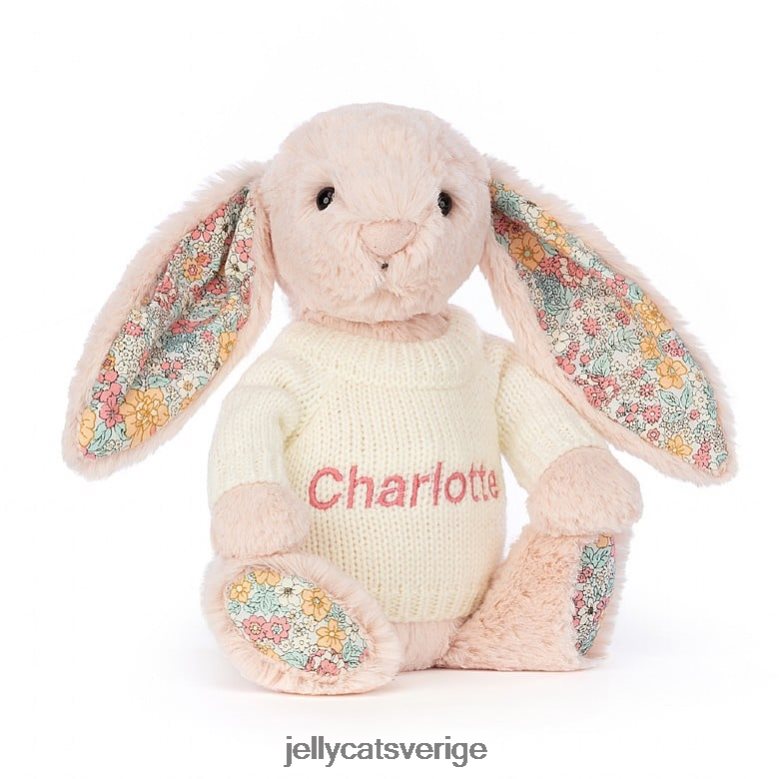 Jellycat leksak blossom blush bunny med personlig krämtröja persika 4206LT221