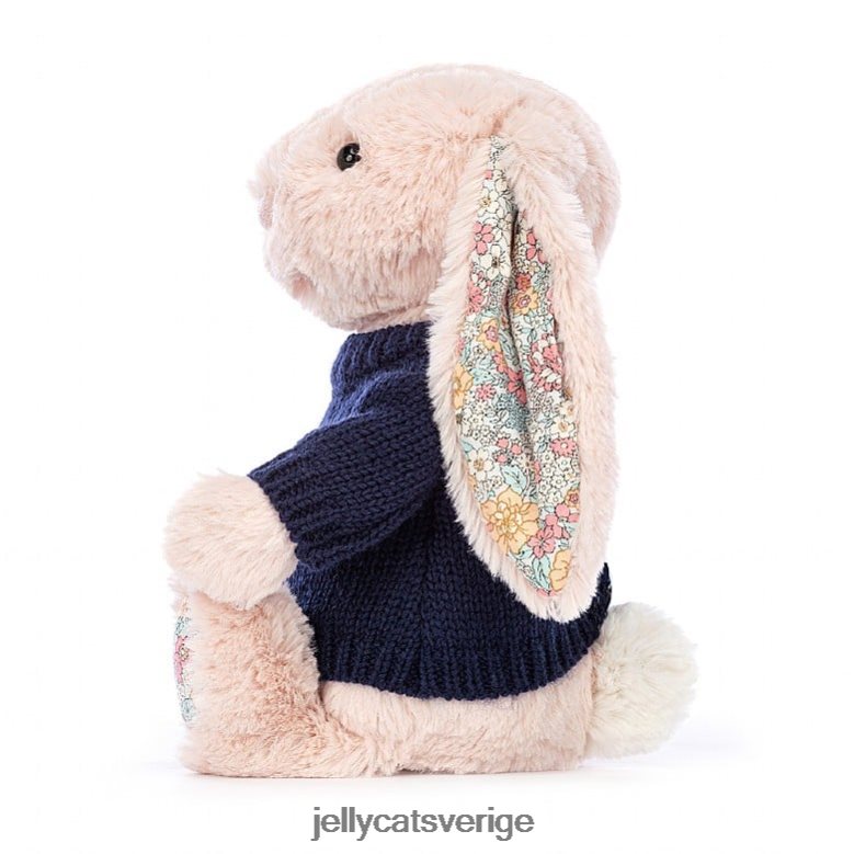 Jellycat leksak blossom blush bunny med personlig marinblå tröja persika 4206LT484