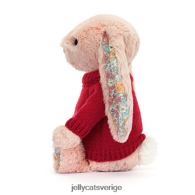 Jellycat leksak blossom blush bunny med personlig röd jumper persika 4206LT425