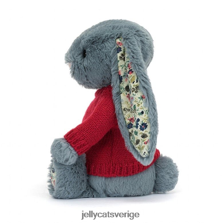 Jellycat leksak blossom dusky bunny med personlig röd tröja blå 4206LT474