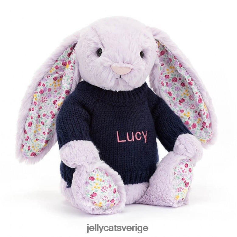 Jellycat leksak blossom jasmine bunny med personlig marin tröja lila 4206LT472