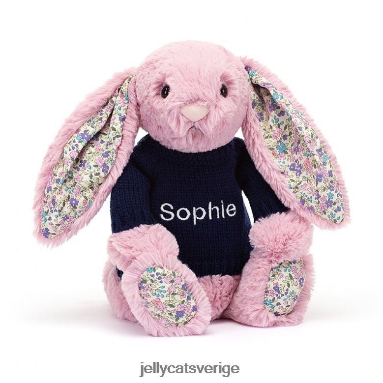 Jellycat leksak blossom tulpan bunny med personlig marinblå tröja rosa 4206LT466