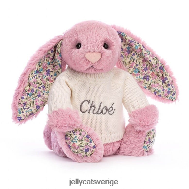 Jellycat leksak blossom tulpan kanin med personlig gräddtröja rosa 4206LT298