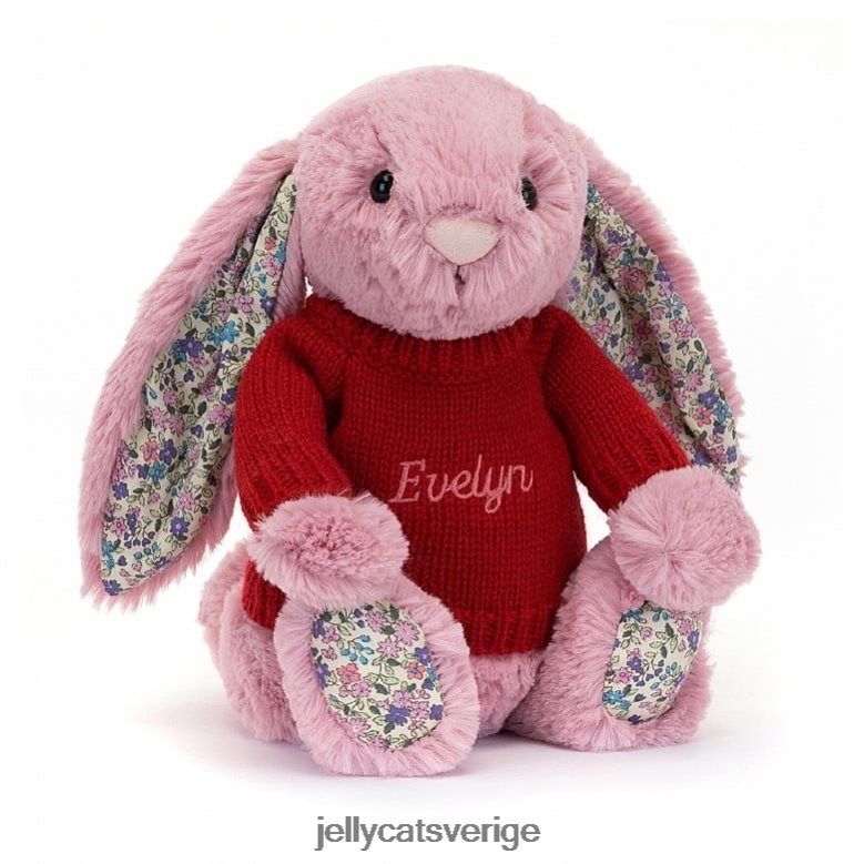 Jellycat leksak blossom tulpan kanin med personlig röd tröja rosa 4206LT430