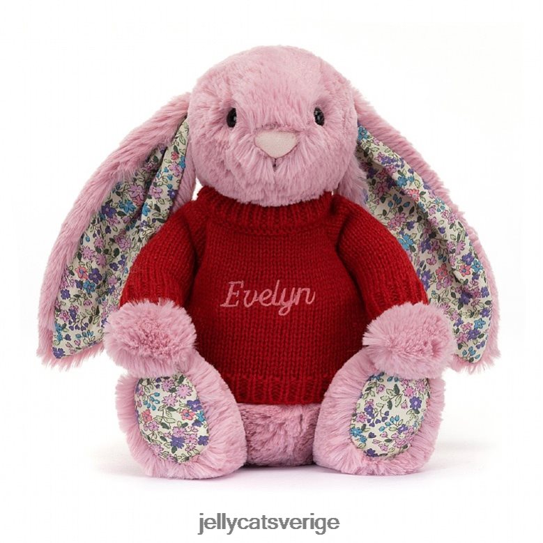 Jellycat leksak blossom tulpan kanin med personlig röd tröja rosa 4206LT430