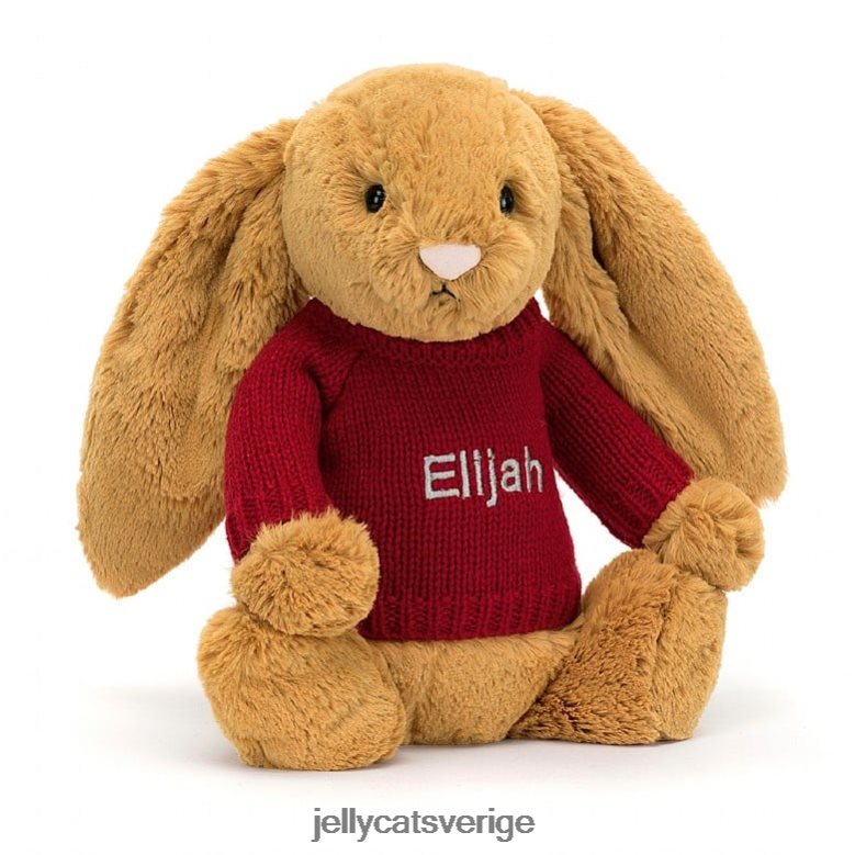 Jellycat leksak bashful en kanin med personlig röd tröja i guld 4206LT333