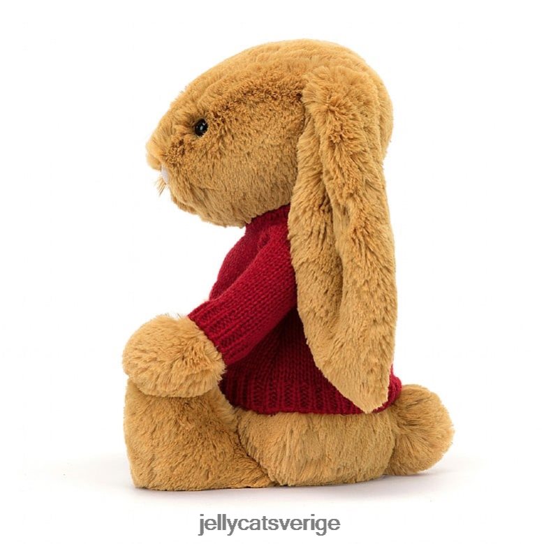 Jellycat leksak bashful en kanin med personlig röd tröja i guld 4206LT333