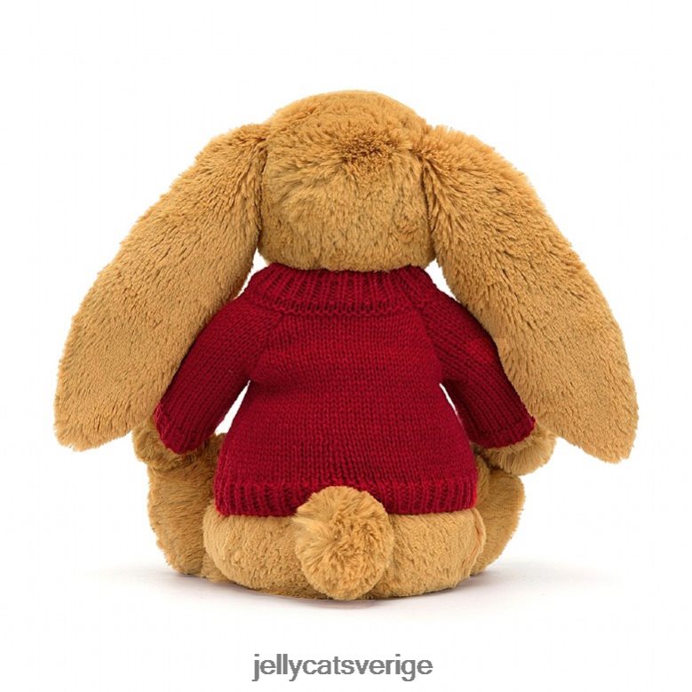 Jellycat leksak bashful en kanin med personlig röd tröja i guld 4206LT333