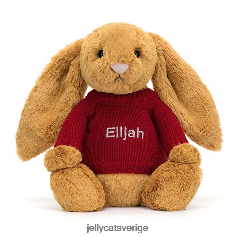 Jellycat leksak bashful en kanin med personlig röd tröja i guld 4206LT333