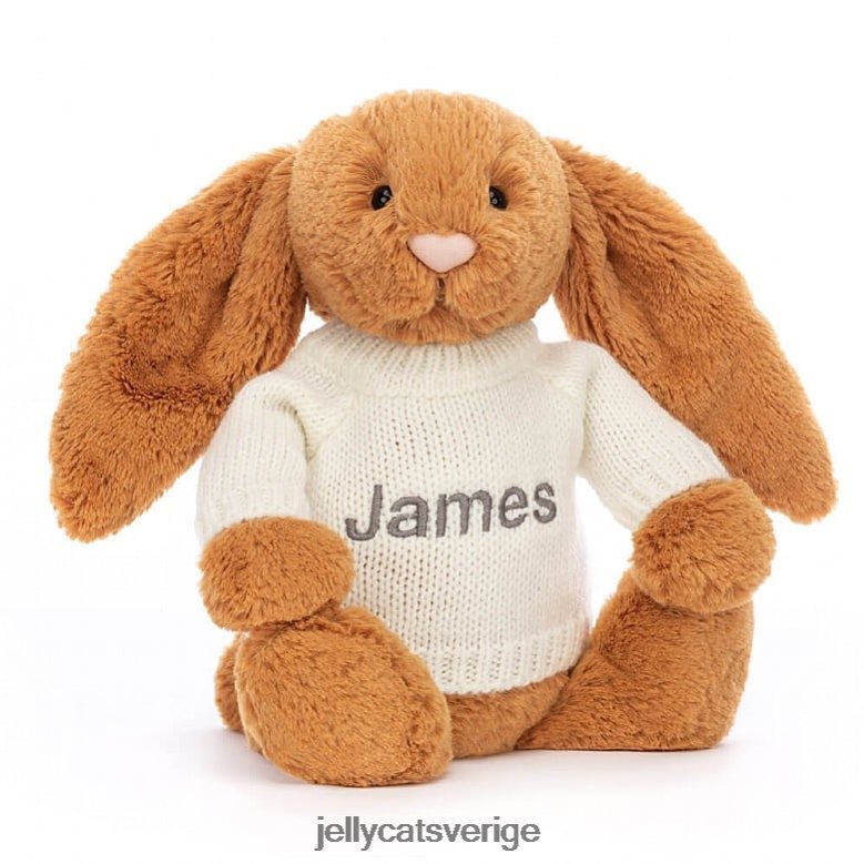Jellycat leksak bashful sv kanin med personlig gräddtröja i guld 4206LT355