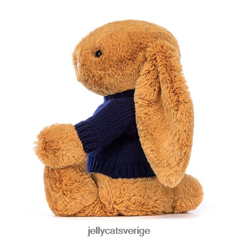 Jellycat leksak bashful sv kanin med personlig marinblå tröja i guld 4206LT471