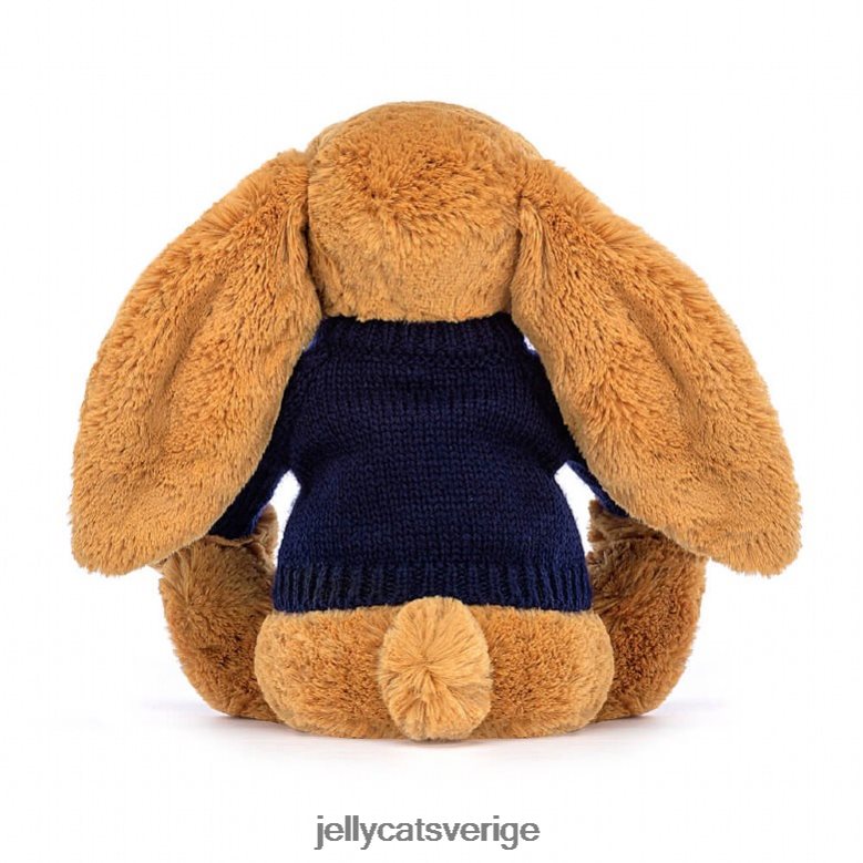 Jellycat leksak bashful sv kanin med personlig marinblå tröja i guld 4206LT471