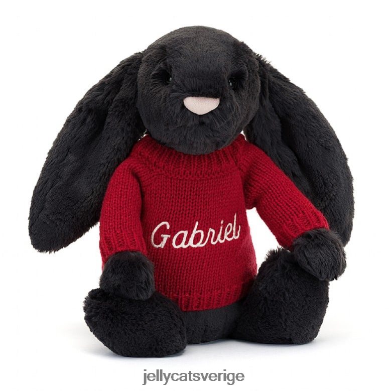 Jellycat leksak bashful y bunny med personligt rött jumperbläck 4206LT519
