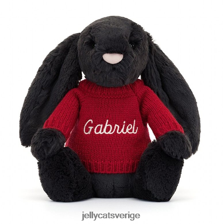Jellycat leksak bashful y bunny med personligt rött jumperbläck 4206LT519
