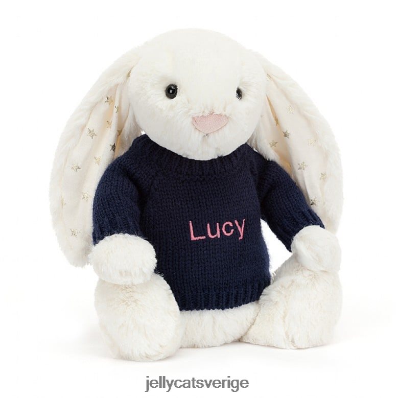 Jellycat leksak blyg blinkande kanin med personlig marinblå jumperkräm 4206LT312
