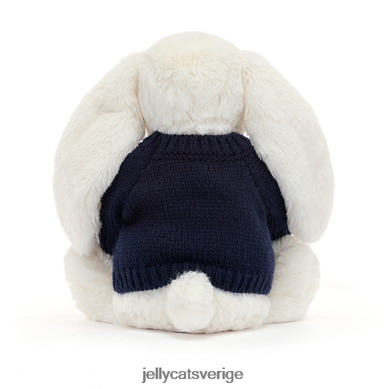 Jellycat leksak blyg blinkande kanin med personlig marinblå jumperkräm 4206LT312