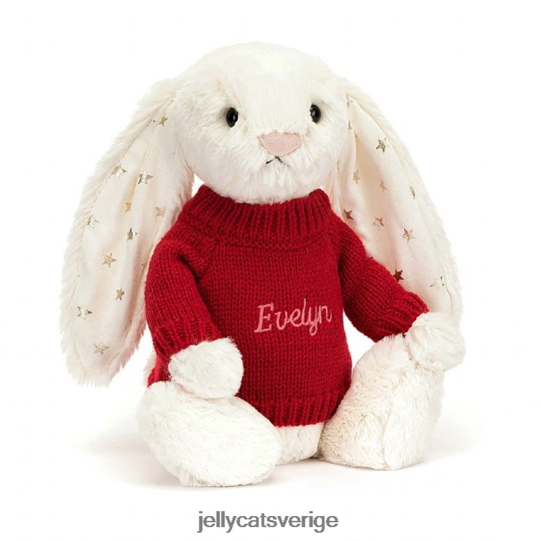 Jellycat leksak blyg blinkande kanin med personlig röd jumperkräm 4206LT213