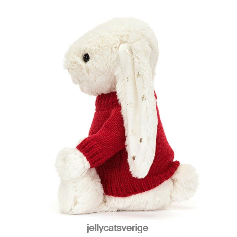 Jellycat leksak blyg blinkande kanin med personlig röd jumperkräm 4206LT213