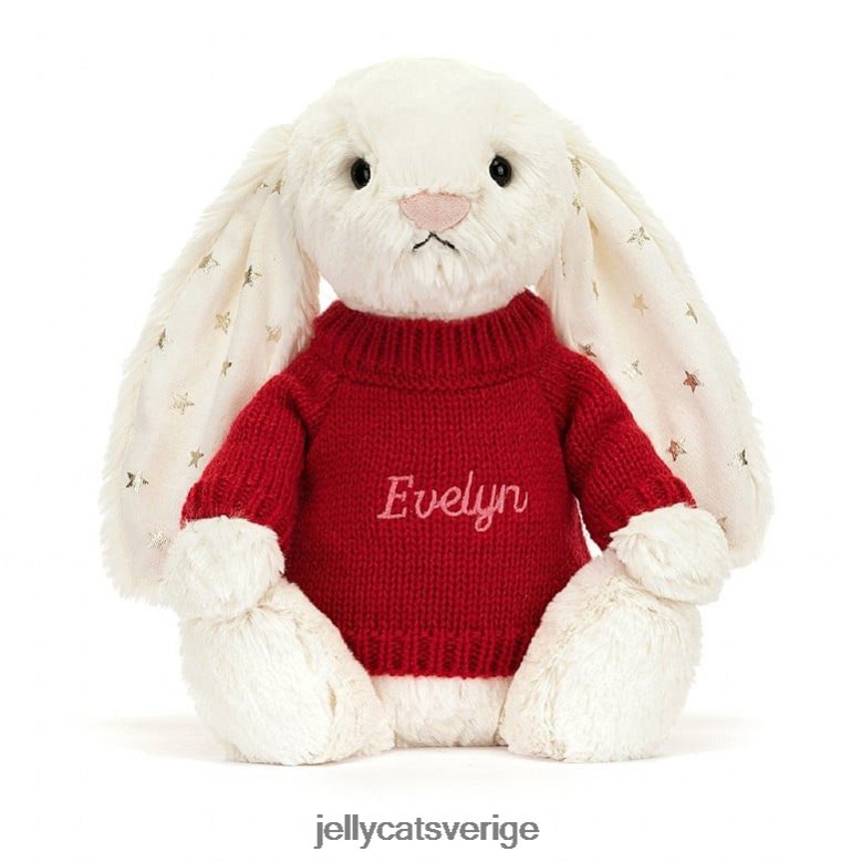 Jellycat leksak blyg blinkande kanin med personlig röd jumperkräm 4206LT213