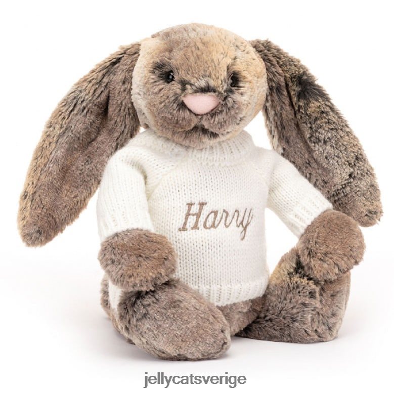 Jellycat leksak blyg bomullssvanskanin med personlig gräddtröja grå 4206LT354