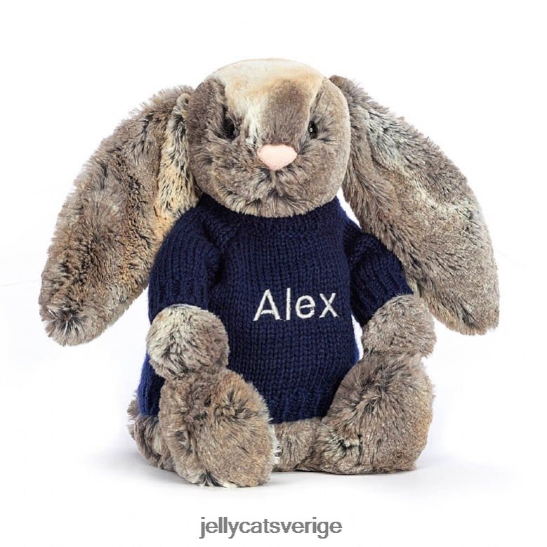 Jellycat leksak blyg bomullssvanskanin med personlig marinblå tröja 4206LT397