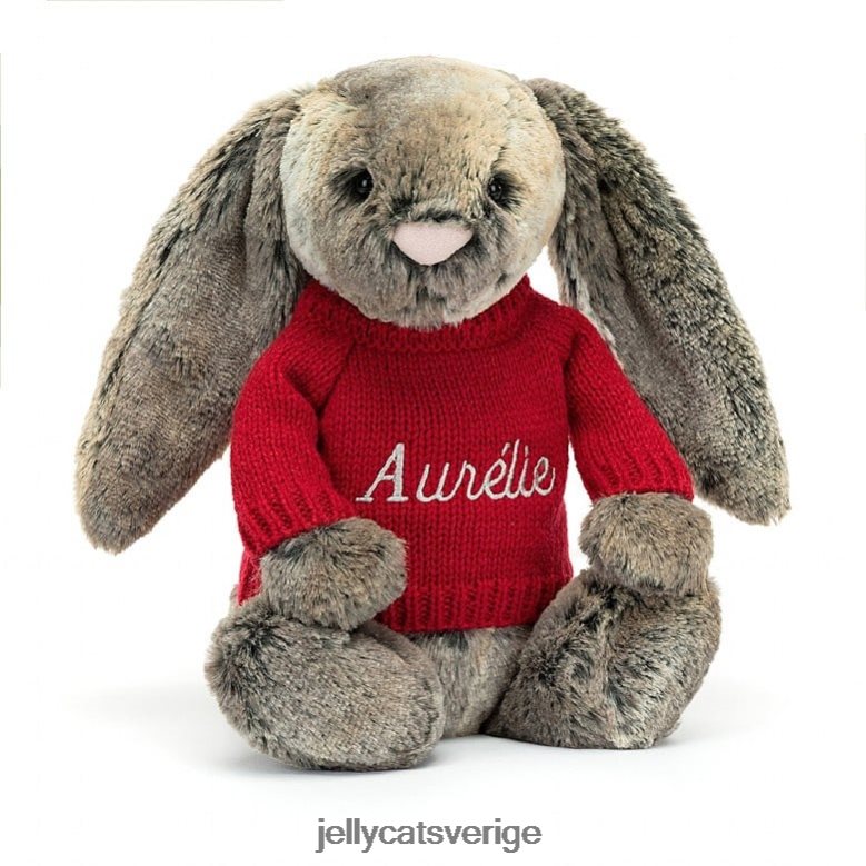 Jellycat leksak blyg bomullssvanskanin med personlig röd tröja grå 4206LT414