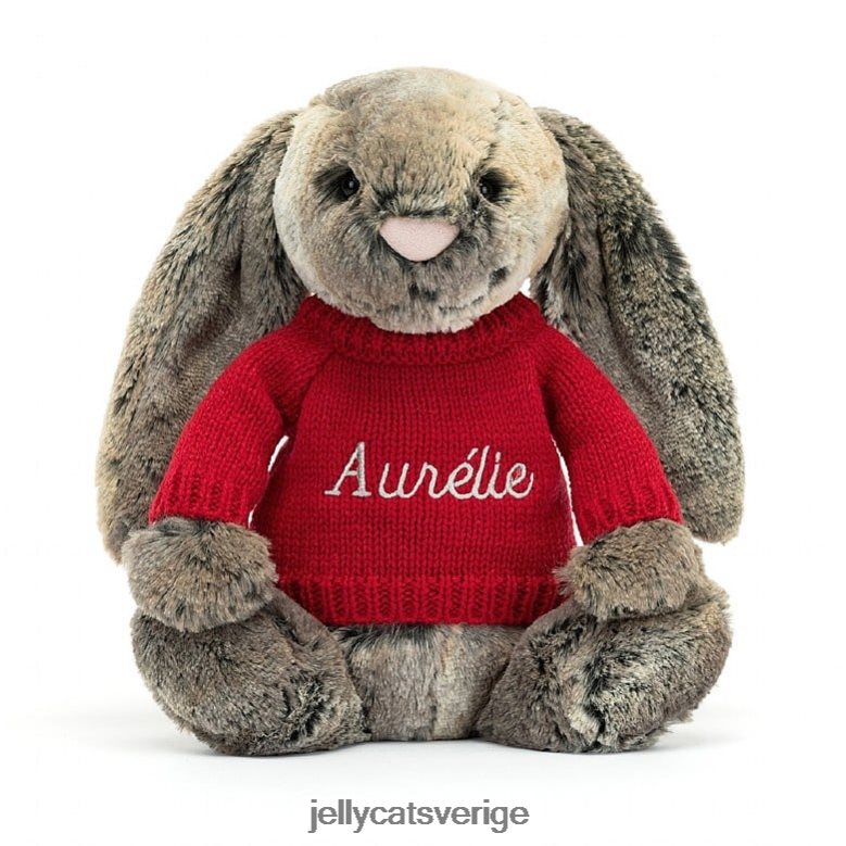 Jellycat leksak blyg bomullssvanskanin med personlig röd tröja grå 4206LT414