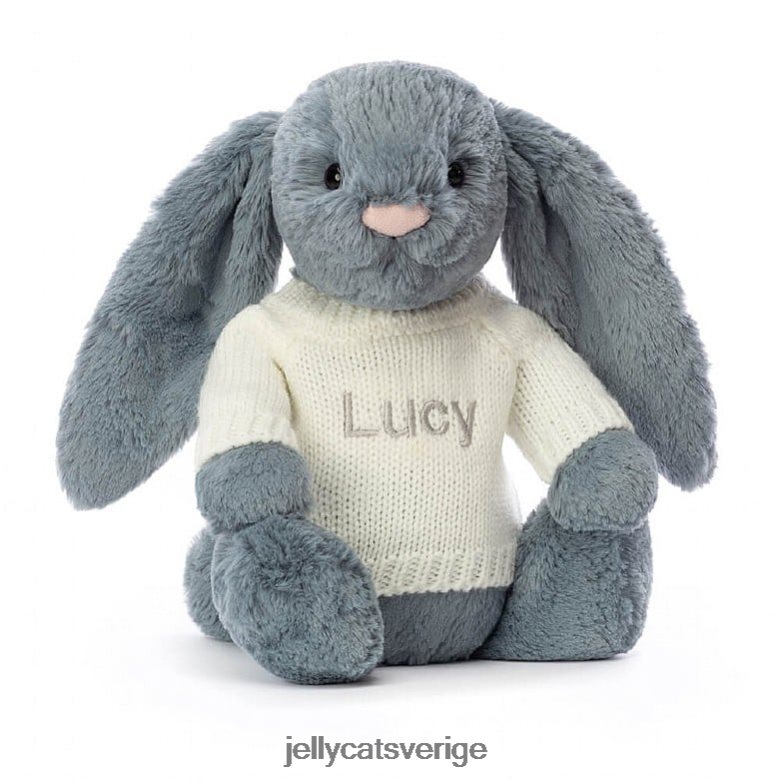 Jellycat leksak blyg dusky kanin med personlig gräddtröja blå 4206LT266