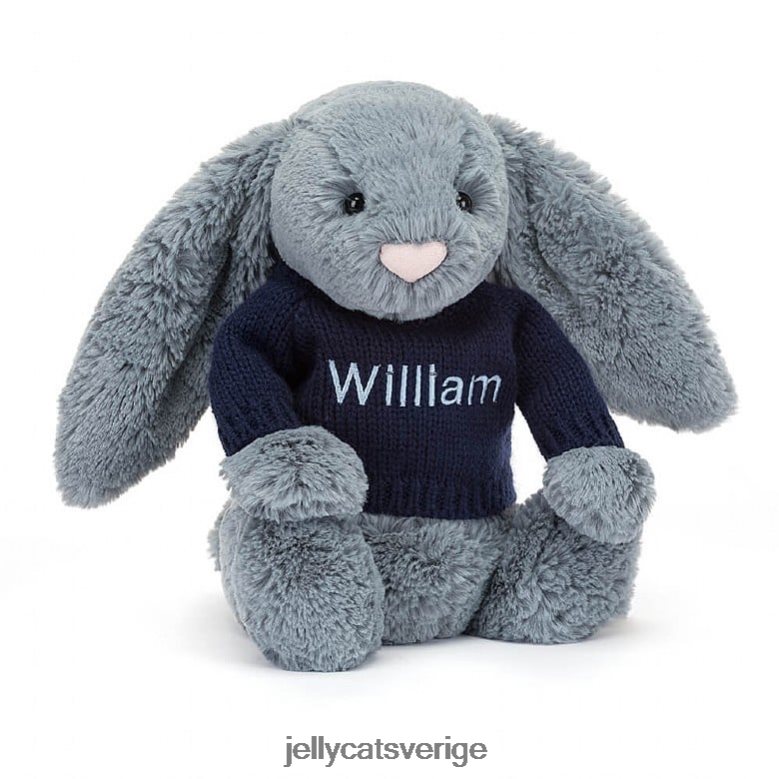 Jellycat leksak blyg dusky kanin med personlig marinblå tröja 4206LT244