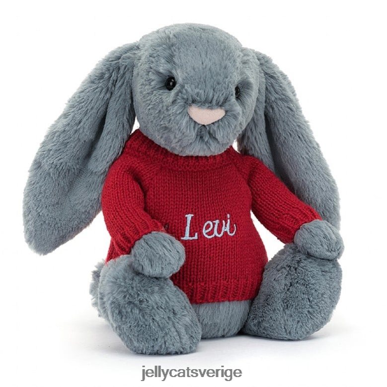 Jellycat leksak blyg dusky kanin med personlig röd tröja blå 4206LT473