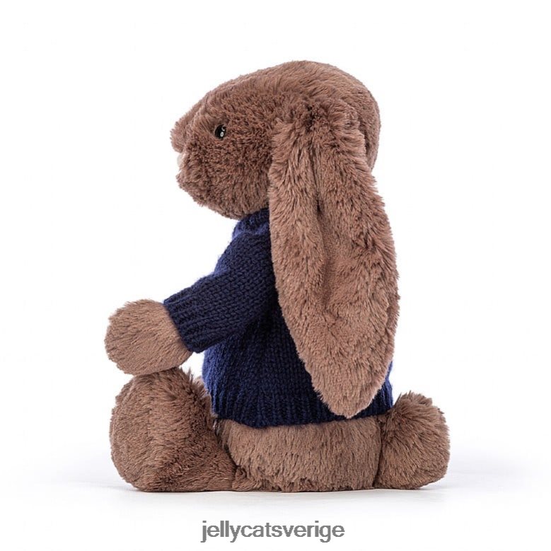 Jellycat leksak blyg fudgekanin med personlig marinblå jumperchoklad 4206LT522