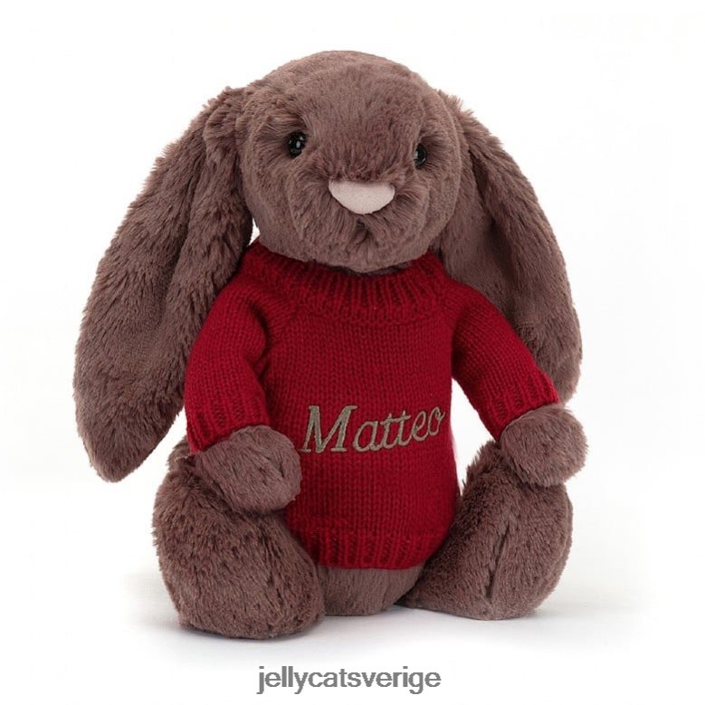 Jellycat leksak blyg fudgekanin med personlig röd jumperchoklad 4206LT511