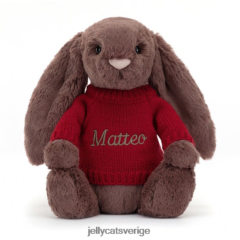 Jellycat leksak blyg fudgekanin med personlig röd jumperchoklad 4206LT511