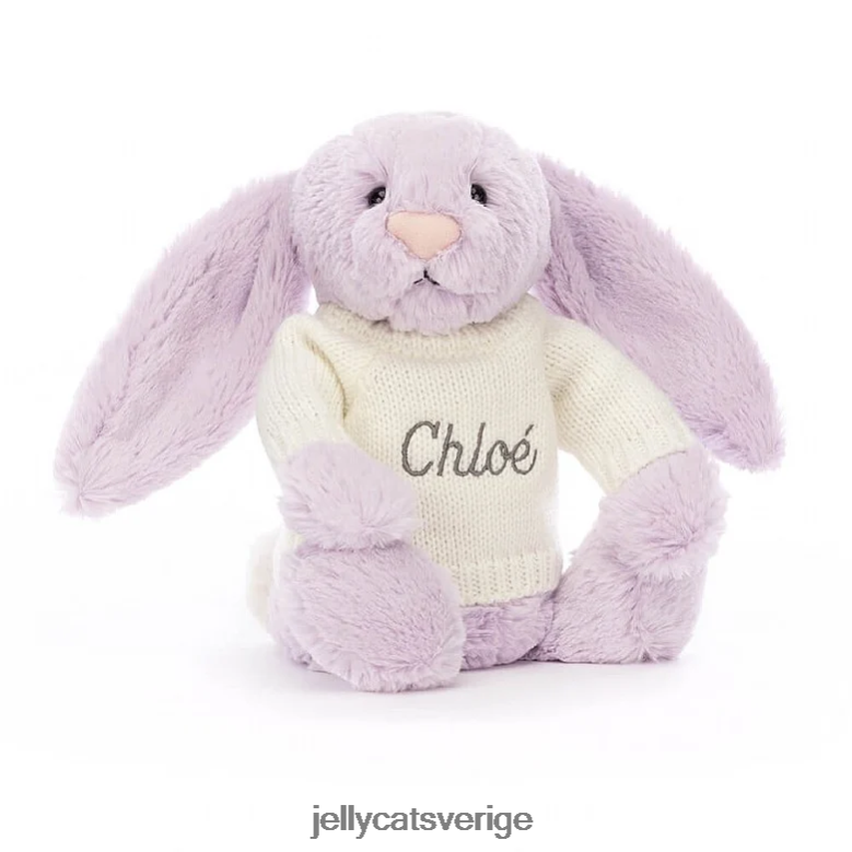 Jellycat leksak blyg kanin med personlig gräddtröja lila 4206LT257