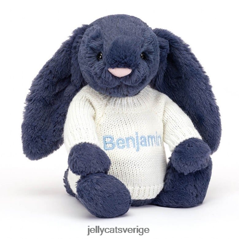 Jellycat leksak blyg kanin med personlig gräddtröja marinblå 4206LT389