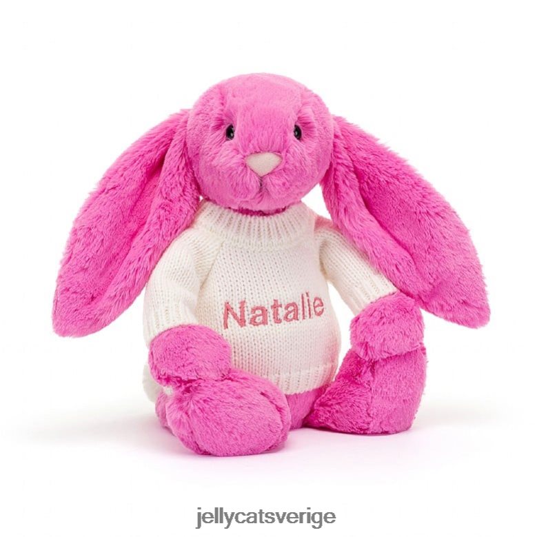 Jellycat leksak blyg kanin med personlig gräddtröja varm rosa 4206LT216
