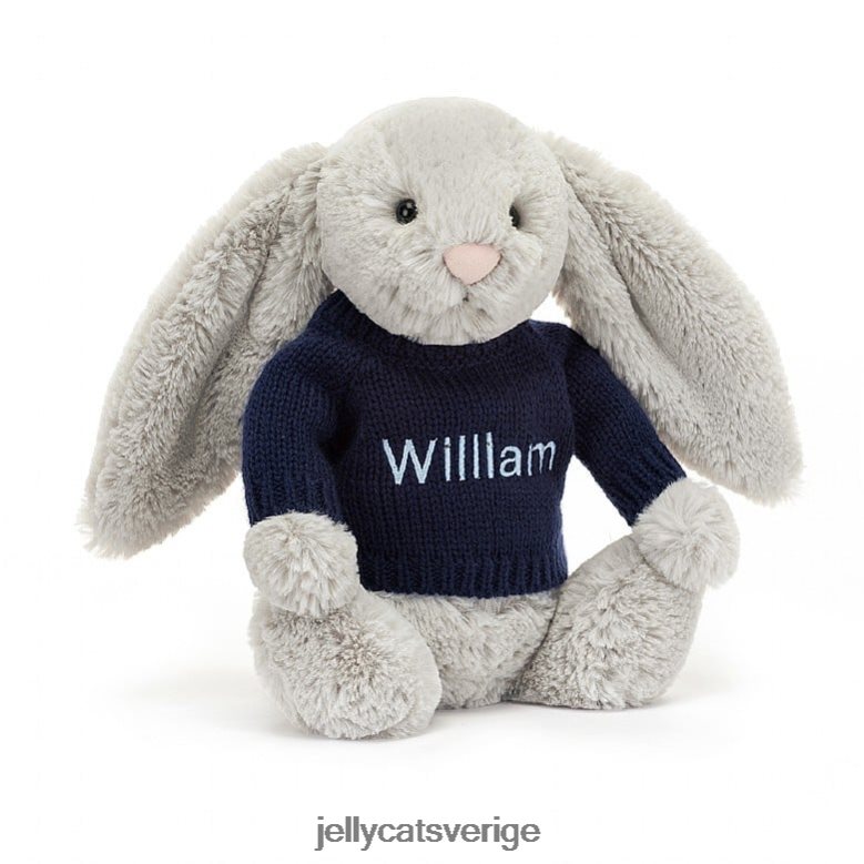 Jellycat leksak blyg kanin med personlig marin tröja i silver 4206LT345
