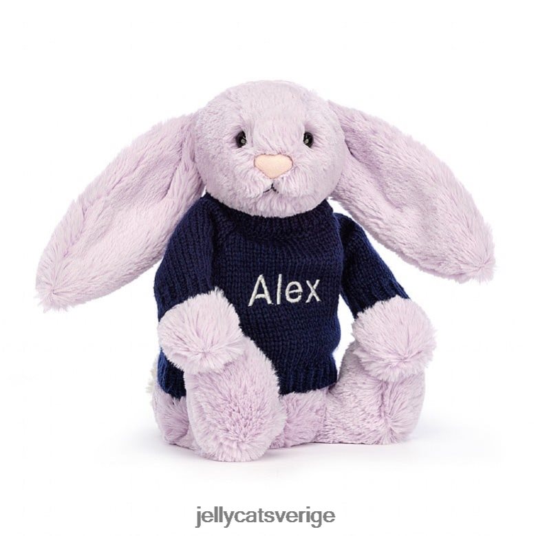 Jellycat leksak blyg kanin med personlig marin tröja lila 4206LT453