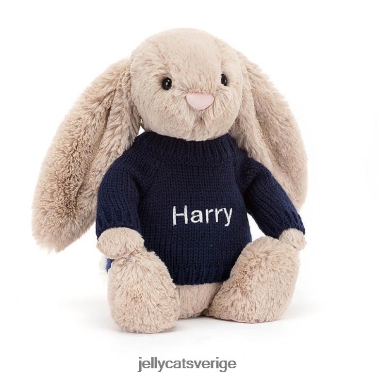 Jellycat leksak blyg kanin med personlig marinblå tröja beige 4206LT147
