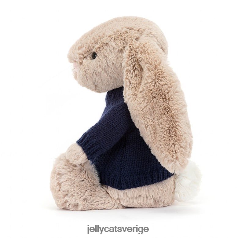 Jellycat leksak blyg kanin med personlig marinblå tröja beige 4206LT147