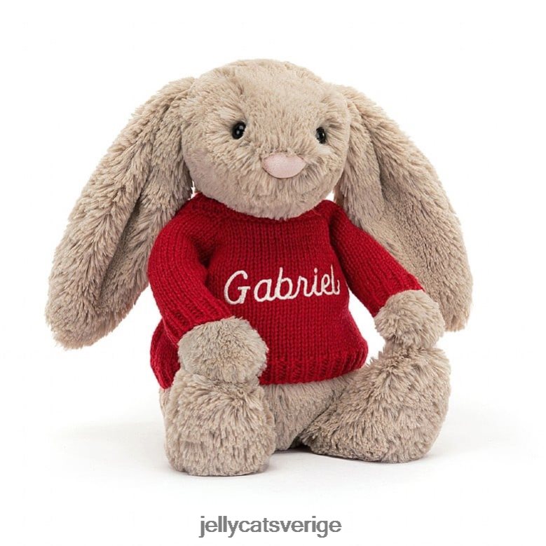Jellycat leksak blyg kanin med personlig röd tröja beige 4206LT178